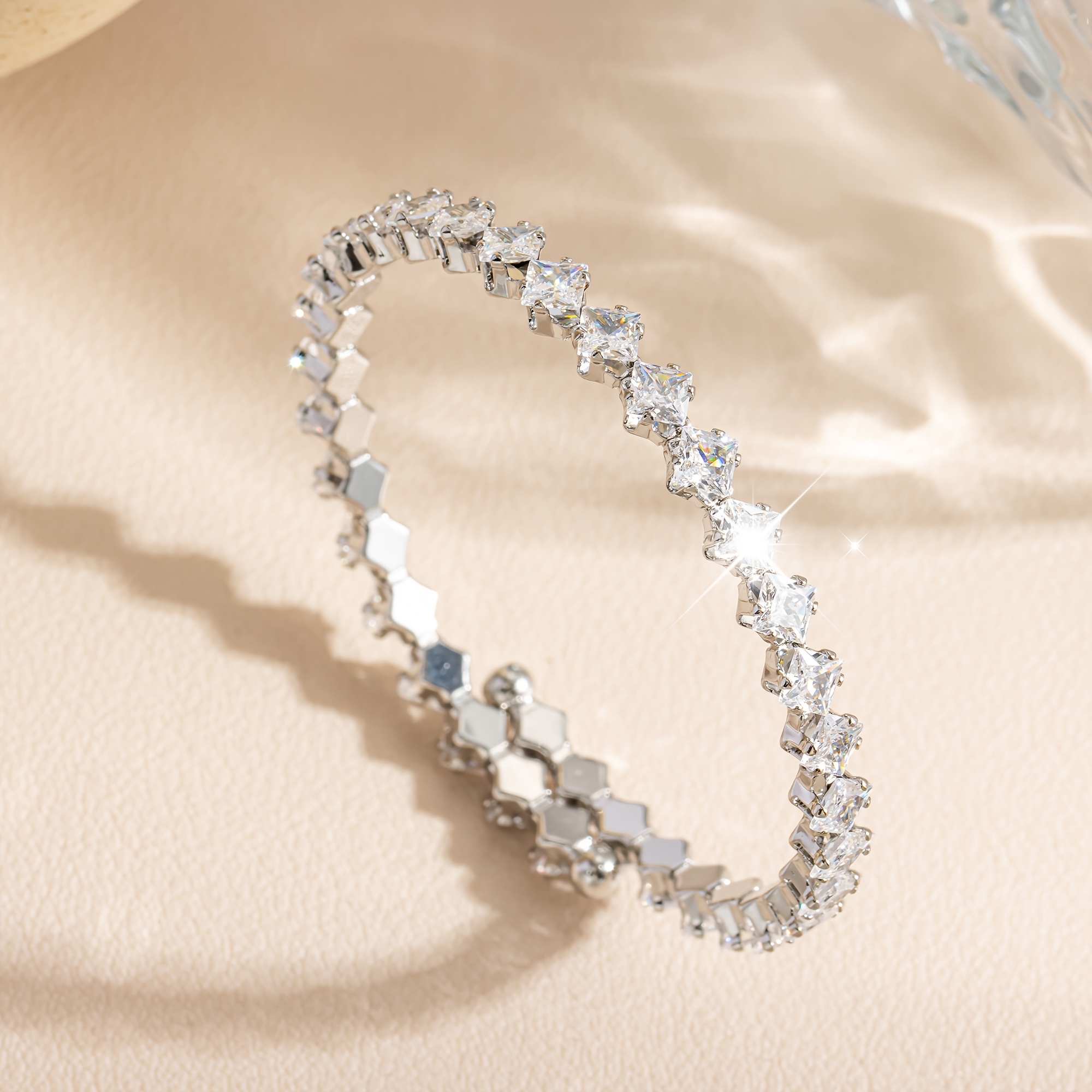 Women's Zirconia Square Adjustable Open Bangle